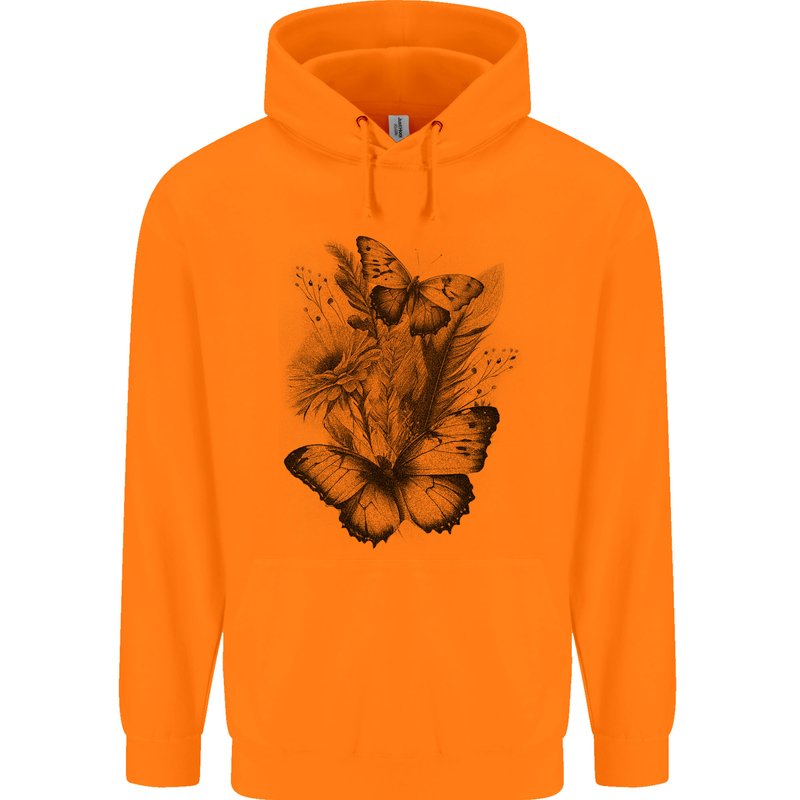 Butterflies & Flowers in the Wild Nature Mens 80% Cotton Hoodie Orange