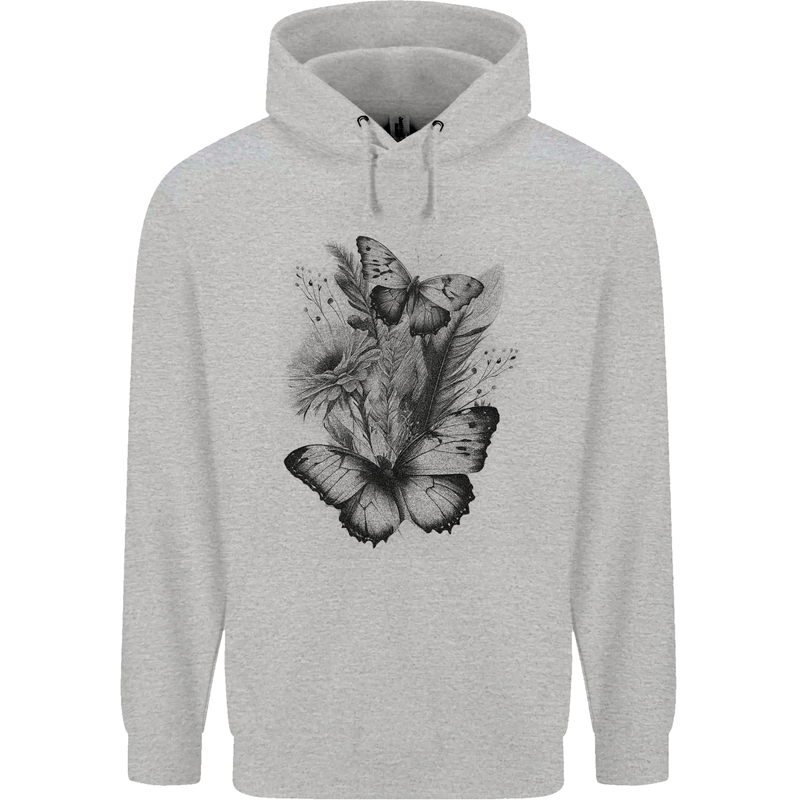 Butterflies & Flowers in the Wild Nature Mens 80% Cotton Hoodie Sports Grey