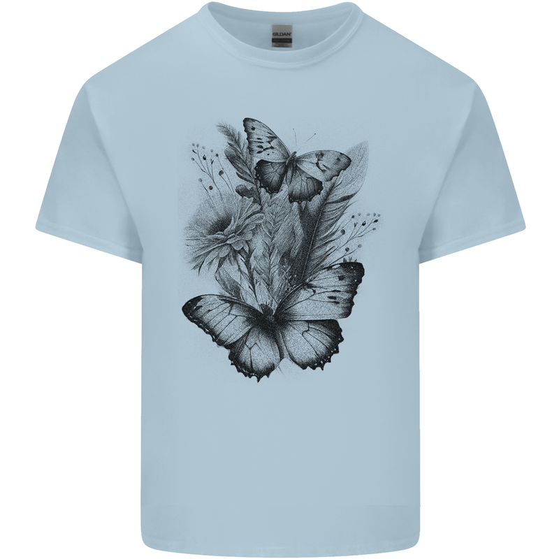 Butterflies & Flowers in the Wild Nature Mens Cotton T-Shirt Tee Top Light Blue