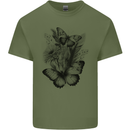 Butterflies & Flowers in the Wild Nature Mens Cotton T-Shirt Tee Top Military Green