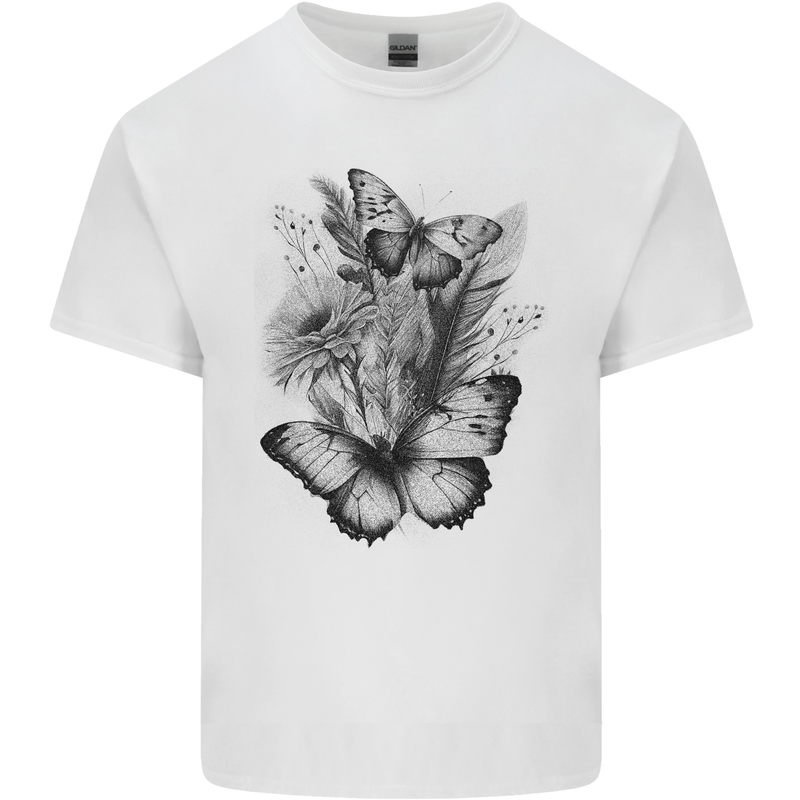 Butterflies & Flowers in the Wild Nature Mens Cotton T-Shirt Tee Top White