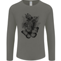 Butterflies & Flowers in the Wild Nature Mens Long Sleeve T-Shirt Charcoal