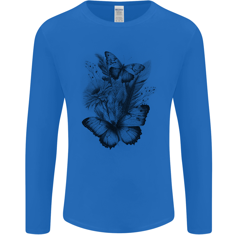 Butterflies & Flowers in the Wild Nature Mens Long Sleeve T-Shirt Royal Blue