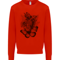 Butterflies & Flowers in the Wild Nature Mens Sweatshirt Jumper Bright Red