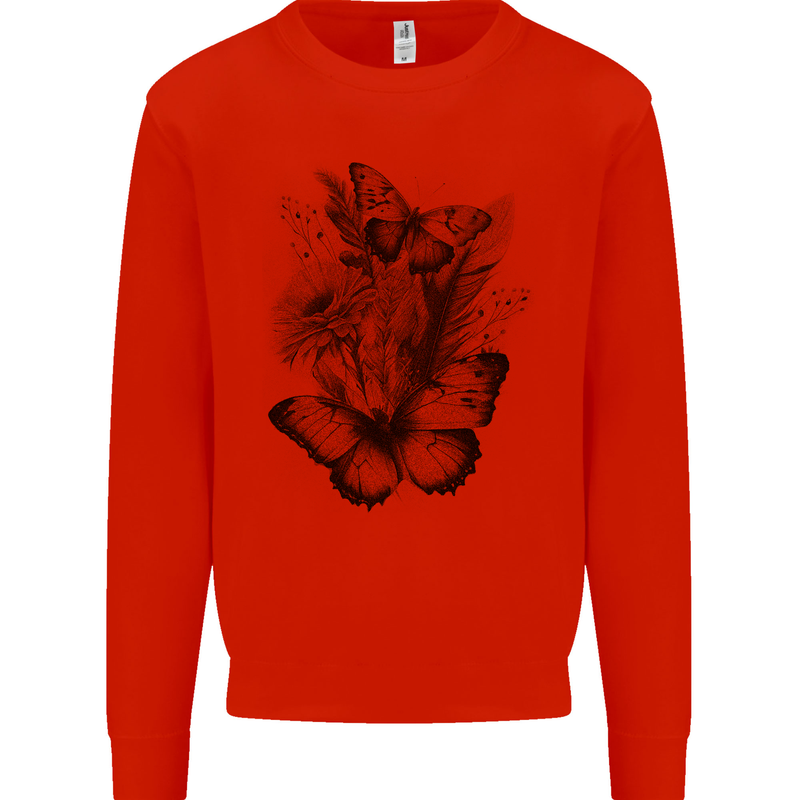 Butterflies & Flowers in the Wild Nature Mens Sweatshirt Jumper Bright Red