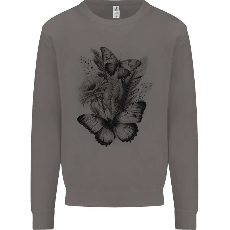 Butterflies & Flowers in the Wild Nature Mens Sweatshirt Jumper Charcoal