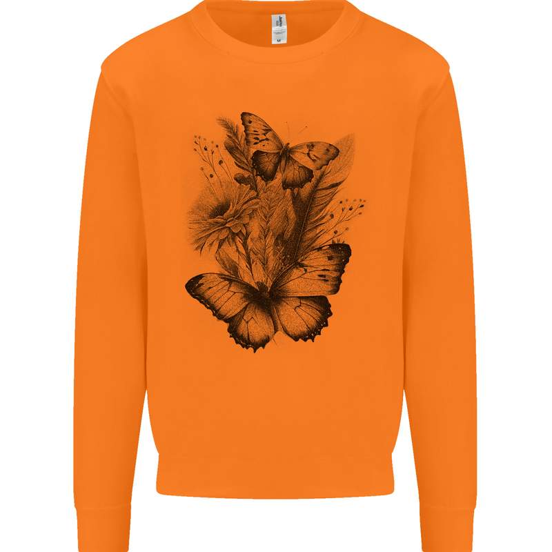 Butterflies & Flowers in the Wild Nature Mens Sweatshirt Jumper Orange