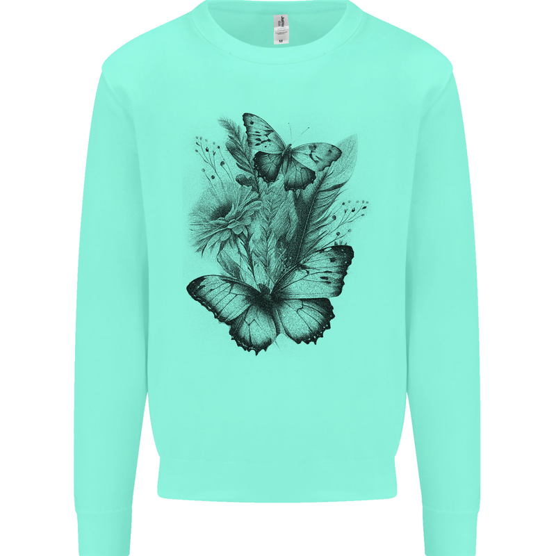 Butterflies & Flowers in the Wild Nature Mens Sweatshirt Jumper Peppermint