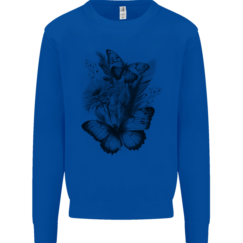 Butterflies & Flowers in the Wild Nature Mens Sweatshirt Jumper Royal Blue