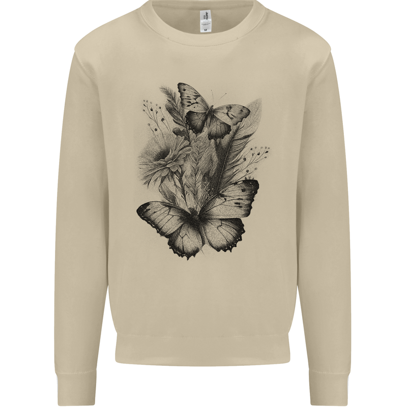 Butterflies & Flowers in the Wild Nature Mens Sweatshirt Jumper Sand