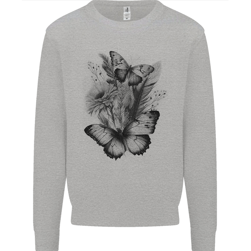 Butterflies & Flowers in the Wild Nature Mens Sweatshirt Jumper Sports Grey