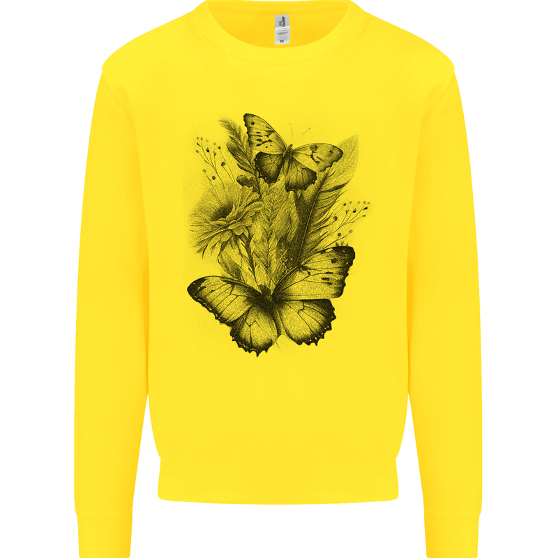 Butterflies & Flowers in the Wild Nature Mens Sweatshirt Jumper Yellow