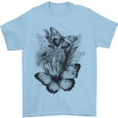 Butterflies & Flowers in the Wild Nature Mens T-Shirt 100% Cotton Light Blue