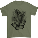 Butterflies & Flowers in the Wild Nature Mens T-Shirt 100% Cotton Military Green