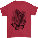 Butterflies & Flowers in the Wild Nature Mens T-Shirt 100% Cotton Red