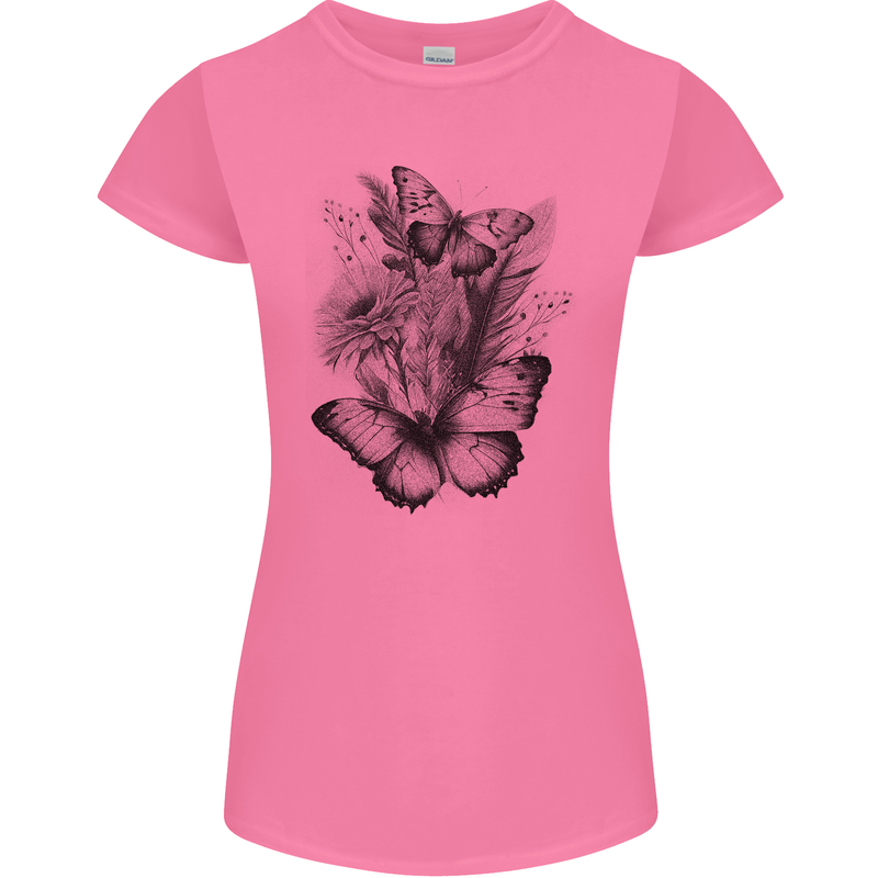 Butterflies & Flowers in the Wild Nature Womens Petite Cut T-Shirt Azalea