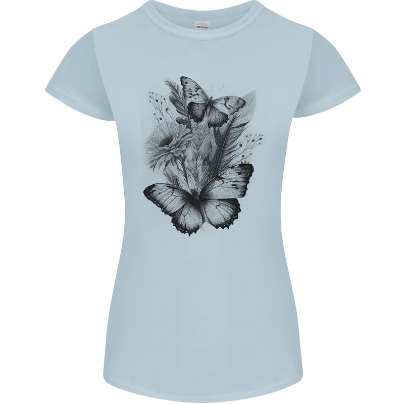 Butterflies & Flowers in the Wild Nature Womens Petite Cut T-Shirt Light Blue
