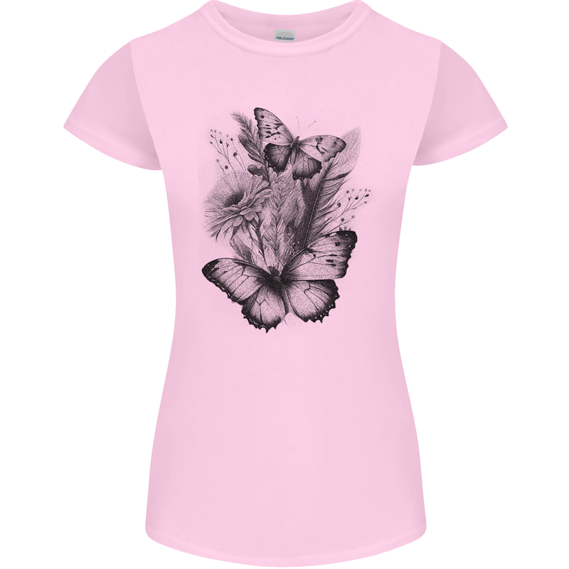Butterflies & Flowers in the Wild Nature Womens Petite Cut T-Shirt Light Pink