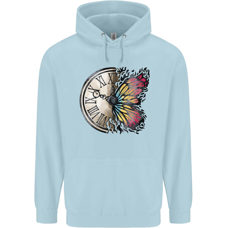 Butterfly Clock Childrens Kids Hoodie Light Blue