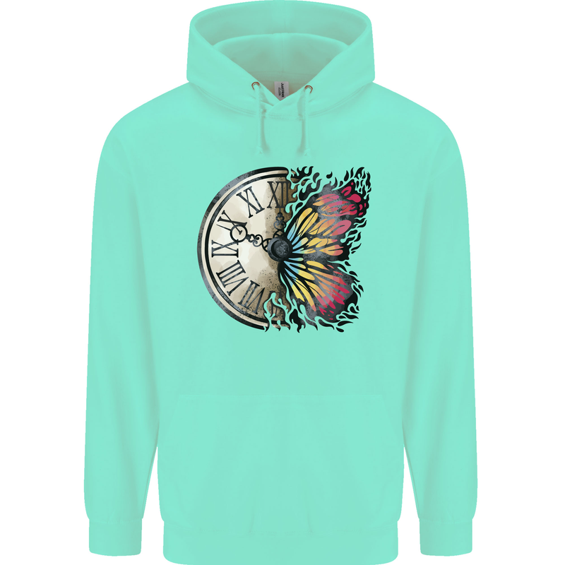 Butterfly Clock Childrens Kids Hoodie Peppermint