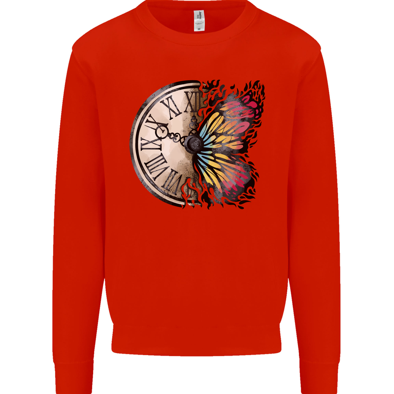 Butterfly Clock Kids Sweatshirt Jumper Bright Red