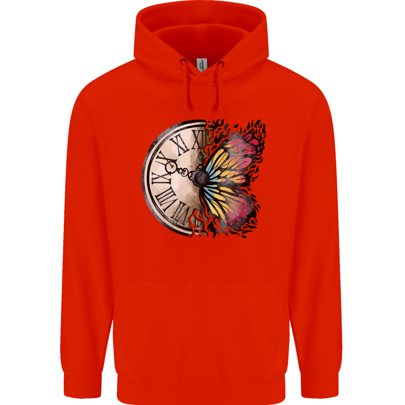Butterfly Clock Mens 80% Cotton Hoodie Bright Red