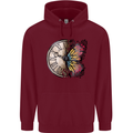 Butterfly Clock Mens 80% Cotton Hoodie Maroon