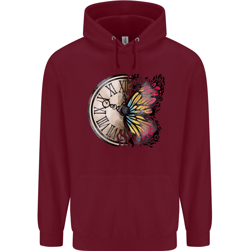 Butterfly Clock Mens 80% Cotton Hoodie Maroon