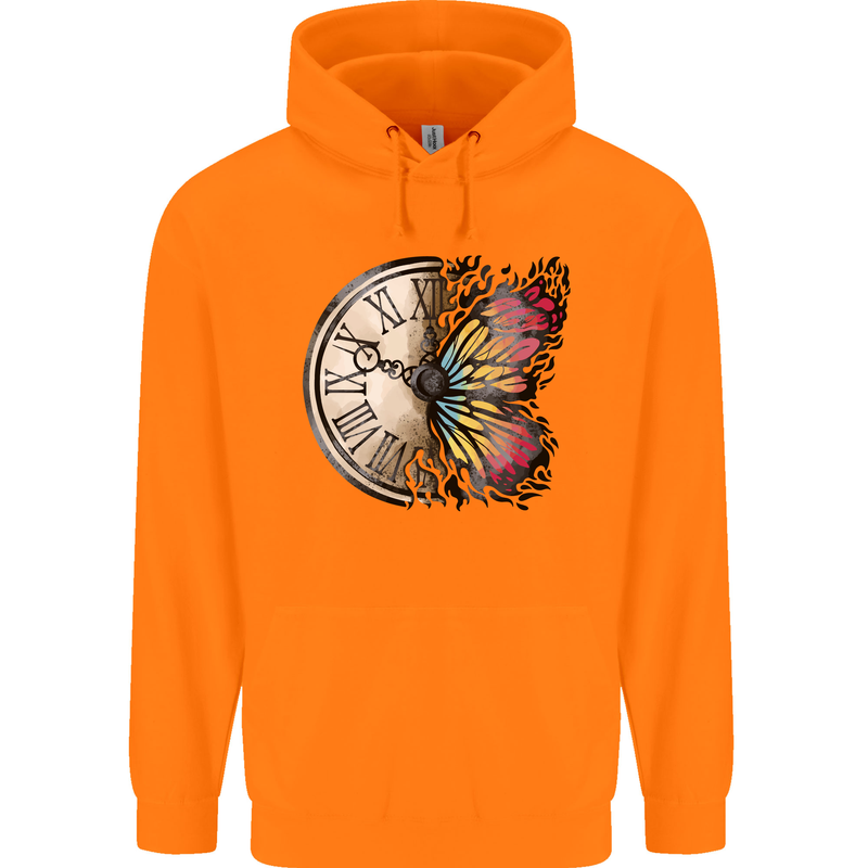 Butterfly Clock Mens 80% Cotton Hoodie Orange