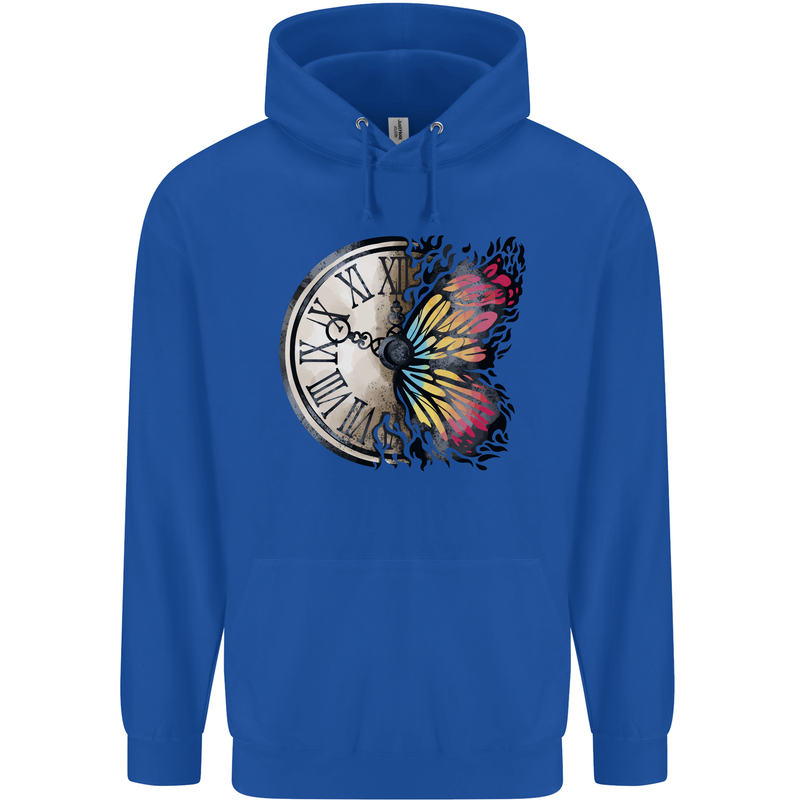 Butterfly Clock Mens 80% Cotton Hoodie Royal Blue