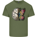 Butterfly Clock Mens Cotton T-Shirt Tee Top Military Green