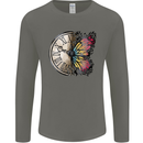 Butterfly Clock Mens Long Sleeve T-Shirt Charcoal
