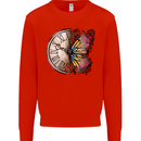 Butterfly Clock Mens Sweatshirt Jumper Bright Red