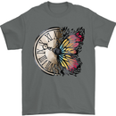Butterfly Clock Mens T-Shirt 100% Cotton Charcoal