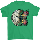 Butterfly Clock Mens T-Shirt 100% Cotton Irish Green
