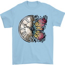 Butterfly Clock Mens T-Shirt 100% Cotton Light Blue