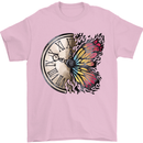 Butterfly Clock Mens T-Shirt 100% Cotton Light Pink