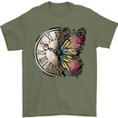 Butterfly Clock Mens T-Shirt 100% Cotton Military Green