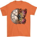 Butterfly Clock Mens T-Shirt 100% Cotton Orange