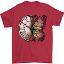 Butterfly Clock Mens T-Shirt 100% Cotton Red