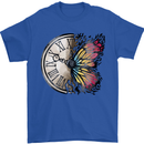 Butterfly Clock Mens T-Shirt 100% Cotton Royal Blue