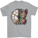 Butterfly Clock Mens T-Shirt 100% Cotton Sports Grey