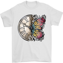 Butterfly Clock Mens T-Shirt 100% Cotton White