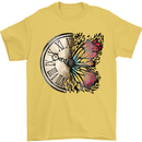 Butterfly Clock Mens T-Shirt 100% Cotton Yellow