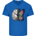 Butterfly Clock Mens V-Neck Cotton T-Shirt Royal Blue