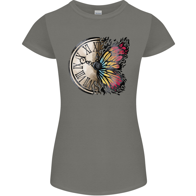 Butterfly Clock Womens Petite Cut T-Shirt Charcoal