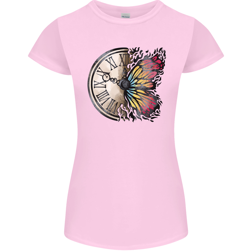 Butterfly Clock Womens Petite Cut T-Shirt Light Pink