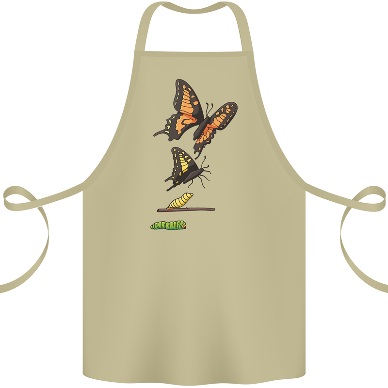 Butterfly Evolution Caterpillar Butterflies Cotton Apron 100% Organic Khaki