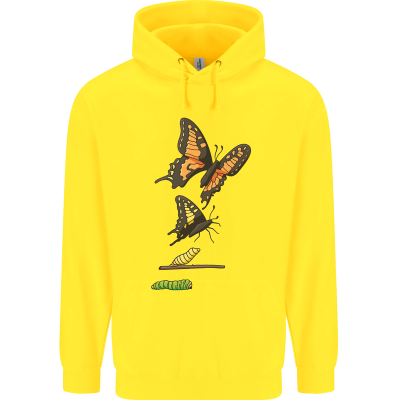 Butterfly Evolution Caterpillar Butterflies Mens 80% Cotton Hoodie Yellow