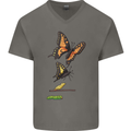 Butterfly Evolution Caterpillar Butterflies Mens V-Neck Cotton T-Shirt Charcoal